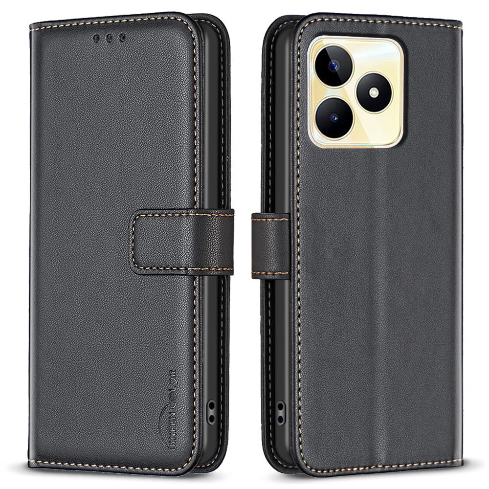 BINFEN COLOR BF17 For Realme C53 (Global)/C53 (India)/C51 Phone Cover Wallet Stand Design Dustproof TPU+PU Leather Case