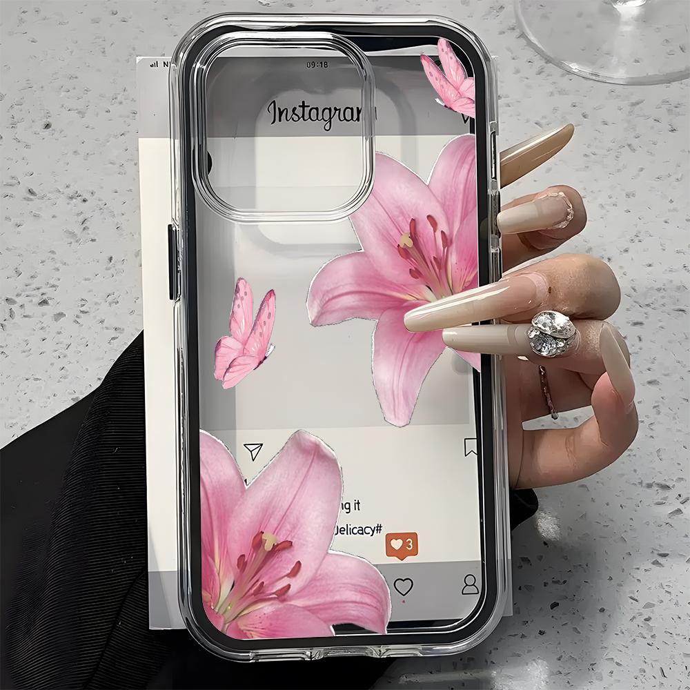 Романтичный Розовый Лилия Прозрачный Чехол Для Телефона Для iPhone 11 12 13 14 15 16 17 Pro Max 17 Air Plus 2 в 1 Конфетный Цвет Силиконовый Мягкий Чехол