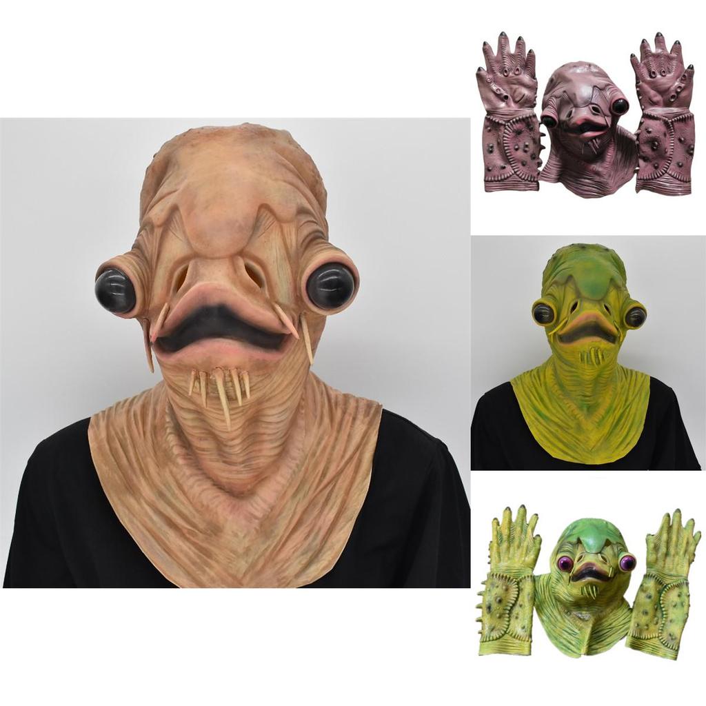 Маска латексного монстра-рыбы на Хэллоуин с перчатками для костюмированной ролевой игры и хоррор-мероприятий