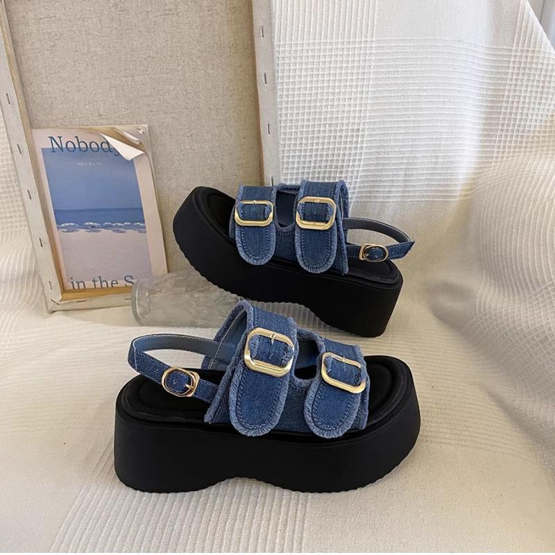 K-Style Fashion Platform Slingback Sandals - Non-Slip Beach Shoes, Versatile Comfortable Footwear for Petite Women & Vacation Outfits