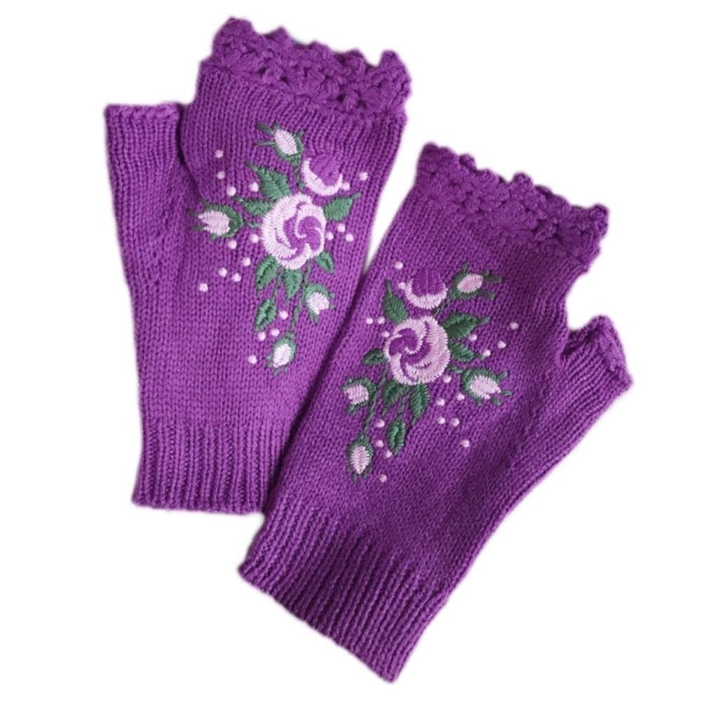 Вязаные митенки с отверстиями для большого пальца, с цветочной вышивкой пчелы, цветочные варежки, зимние
