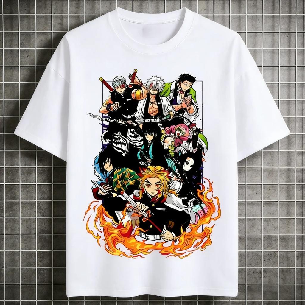 Stylish Black Cotton T-Shirt with Demon Slayer Hashira Iconic Characters Group Colorful Anime Graphic Print T-Shirt