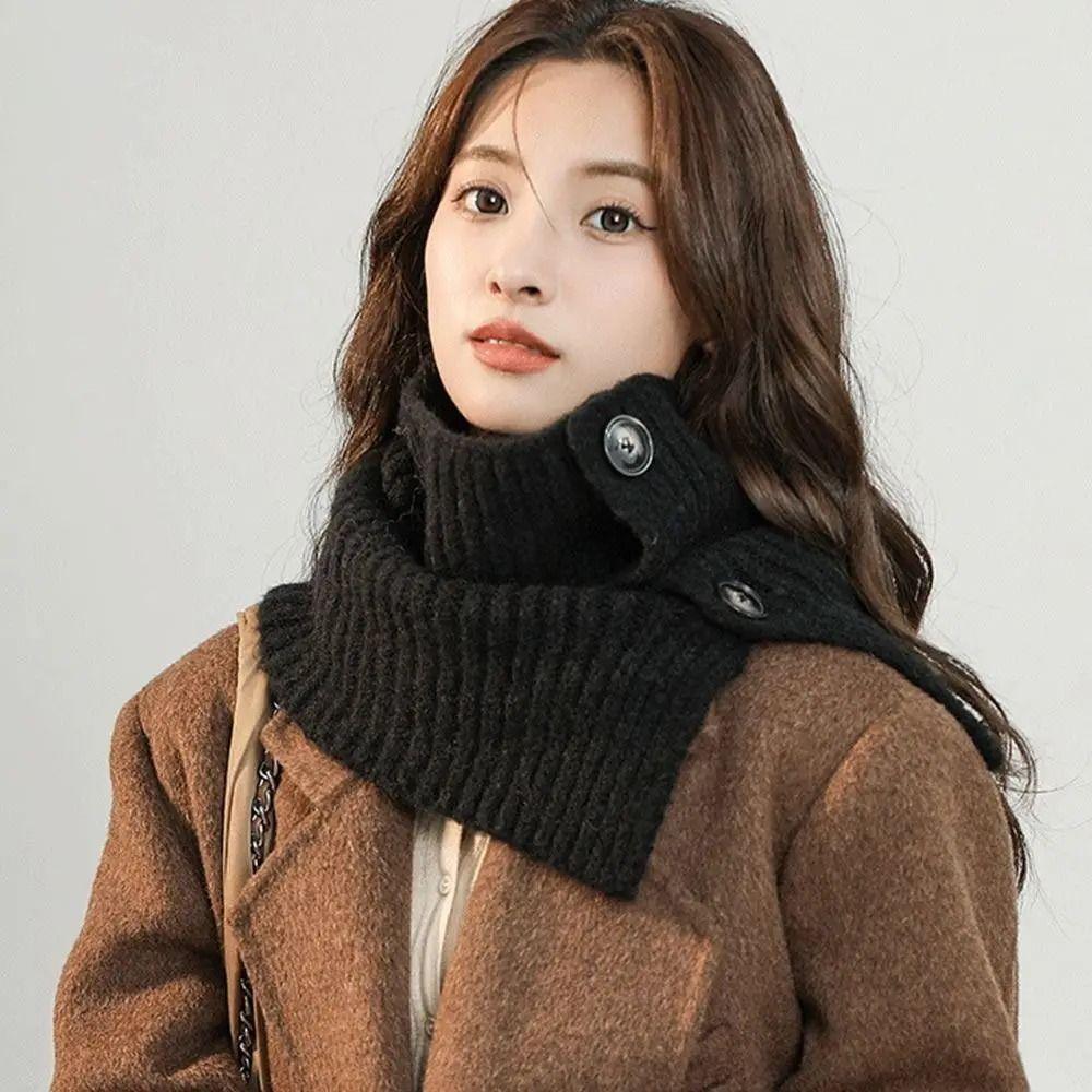 Detachable Button Scarf Knitted Neckerchief Wrap Winter Warm Turtleneck Neck Warmer Girls
