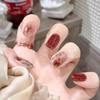 24 Pcs Atmospheric Manicure Rose Red Gold Foil Smudged Fake Nails Ice Transparent Jujube Red Wearing Nail