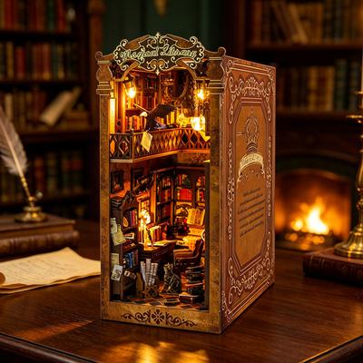 DIY Book Nook Kit Wooden Mini Doll House 3D Puzzle Model Building Bookshelf Insert Retro Booknook Decor For Xmas Birthday Gifts