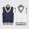 College Style Wool V-Neck Vest: Sleeveless Unisex School Uniform Sweater
