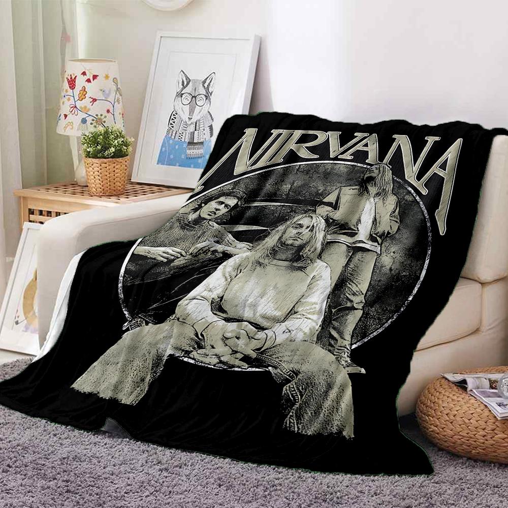 1Pc Nirvana Band Poster Flannel Blanket, Soft And Comfortable, Casual Warm, Camping Travel, Christmas, Halloween Xmas Gift N1133