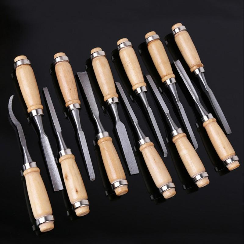 12 Штук Набор Ручных Стамесок для Резьбы по Дереву Инструмент для Столярных Работ Профессиональные Стамески из Сплава Для Обработки Камня Изогнутые Керамические для Резьбы