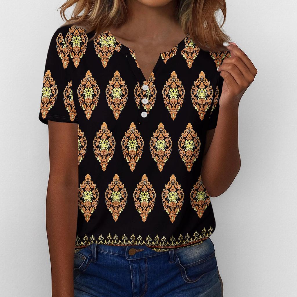 Летние топы для женщин Блузки на пуговицах для женщин Нарядные повседневные футболки с V-образным вырезом