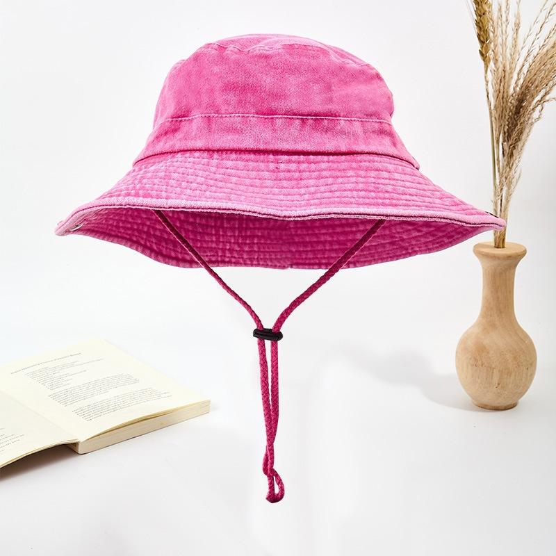 Washed new board with sunshade foldable basin hat outdoor fishing windproof rope big eaves hat denim bucket hat sun protection