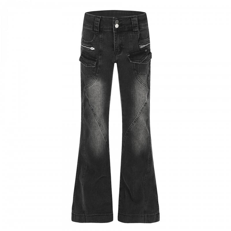 Unisex Relaxed Fit Straight Leg Denim Pants With Slight Flare Mid-Rise Cotton Blend Jeans Casual Wear