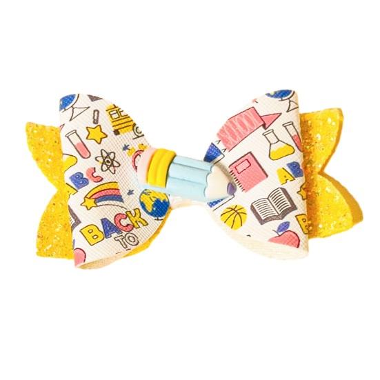 Glitter Bow Hair Clips for Girls Back to School Girls, Double Layer Artificial Leather Lightweight Bows Pin, Accessories with Secure Grip Design