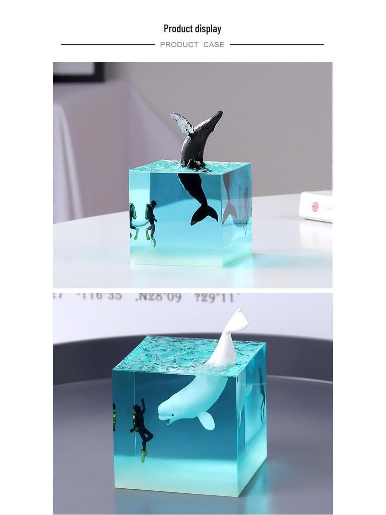 Светящийся кит-горбач, смоляной куб, ночник, украшение