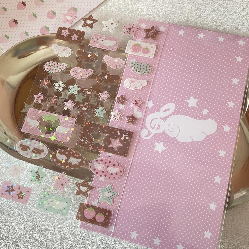 Милые розовые наклейки со звездами в стиле Y2K, блестящие наклейки с музыкальными нотами, скрапбукинг для чехла телефона, DIY, кавайный декор для девочки, лазерные декоративные наклейки