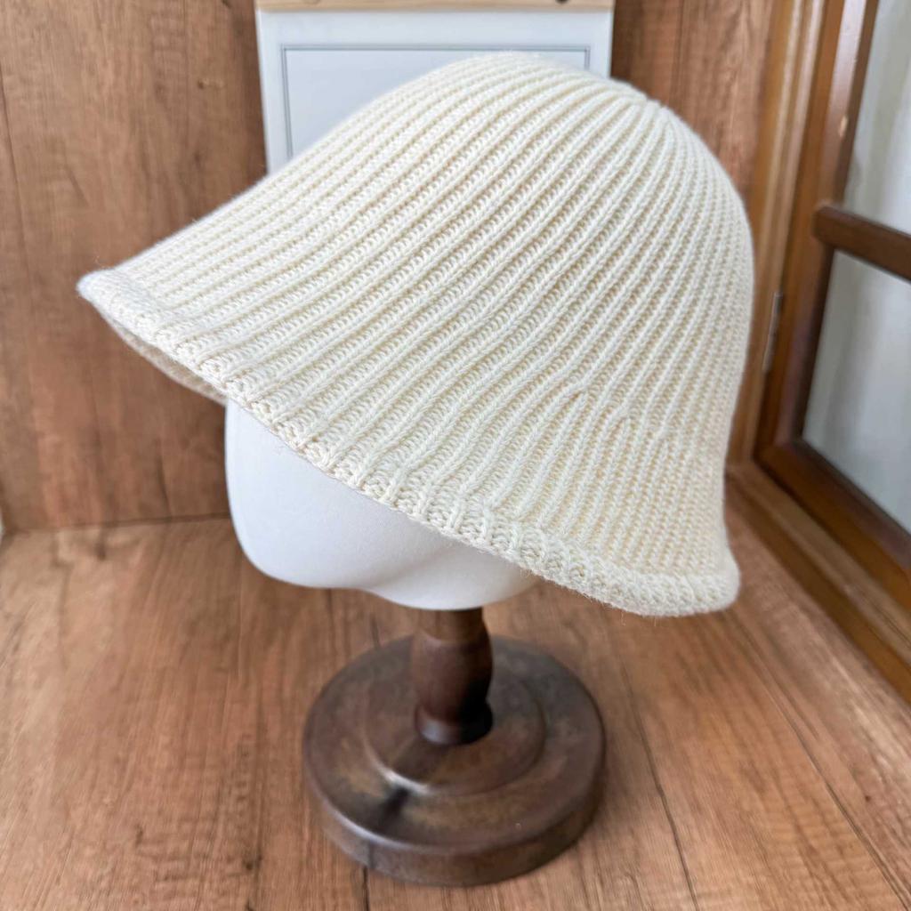 Simple striped knitted bucket hat women's foldable sunshade basin hat plain and versatile face small bucket hat