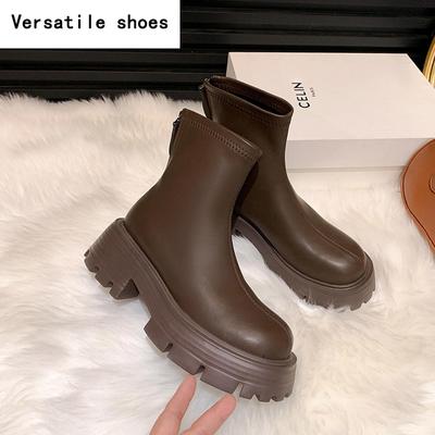 Винтажные женские короткие сапоги на платформе, модные молнии сзади, длинные сапоги в стиле рыцаря, туфли на квадратном каблуке Largas De Mujer