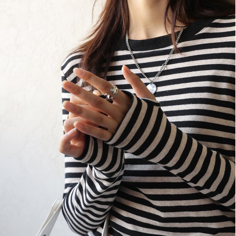 Весенне-осенняя женская блузка, полосатая футболка, топы с длинными рукавами под нижней рубашкой