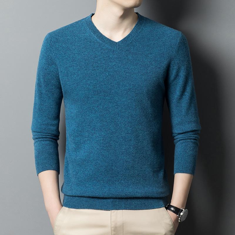 Осенне-зимний мужской шерстяной свитер, модный пуловер с V-образным вырезом, шерстяной свитер для мужчин