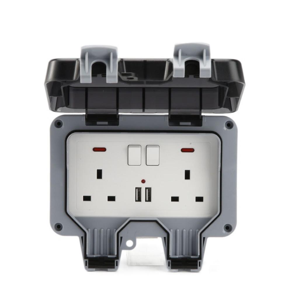 Водонепроницаемая настенная розетка-выключатель с вилкой UK и USB-портом, электрическая розетка со светом, пылезащитный корпус розетки