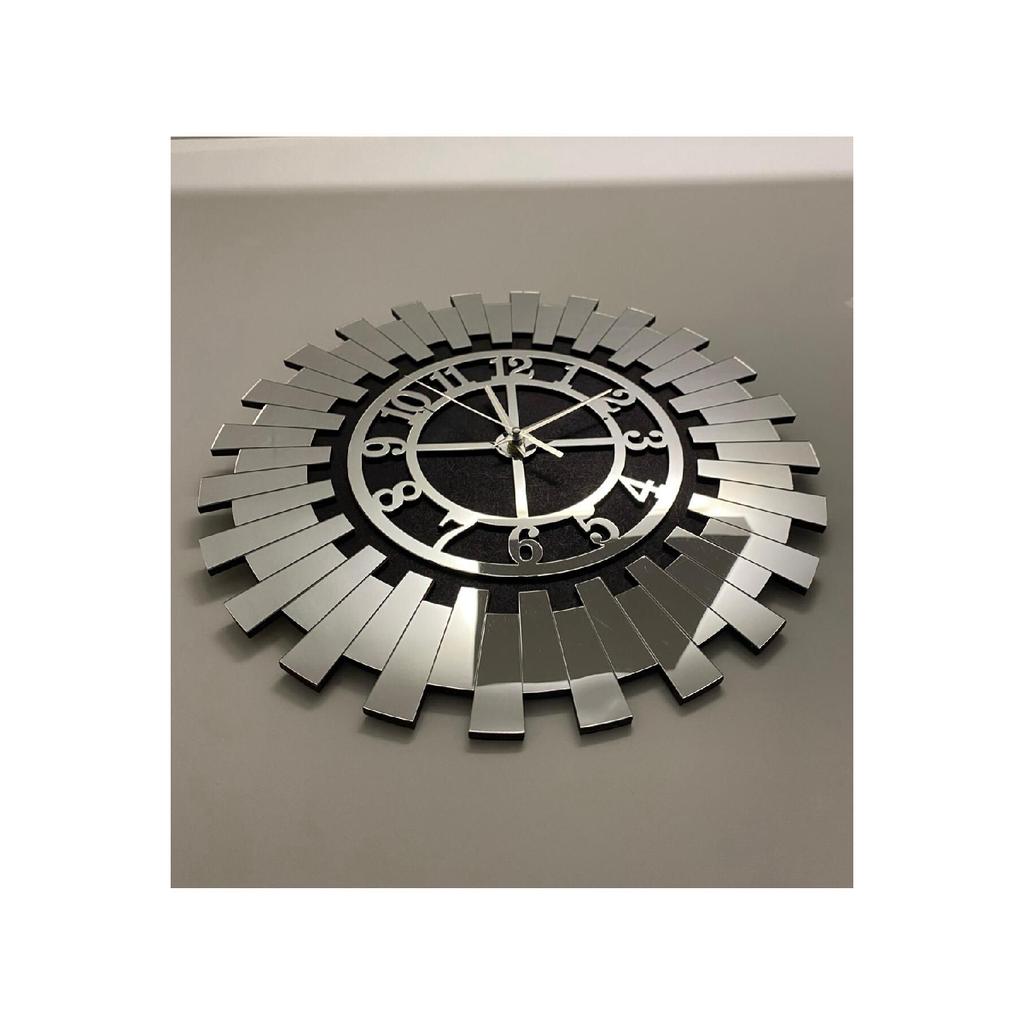 Small Decorative Wall Clock 35x35 Cm Stylish Turkish Numerals Black Mdf With Silver Mirrored Plexiglass