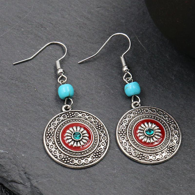 Vintage Bohemian Drop Dangle Earrings For Women Long Crystal Flower Hollow Geometric Enamel Ethnic Boho Wedding Earrings Jewelry