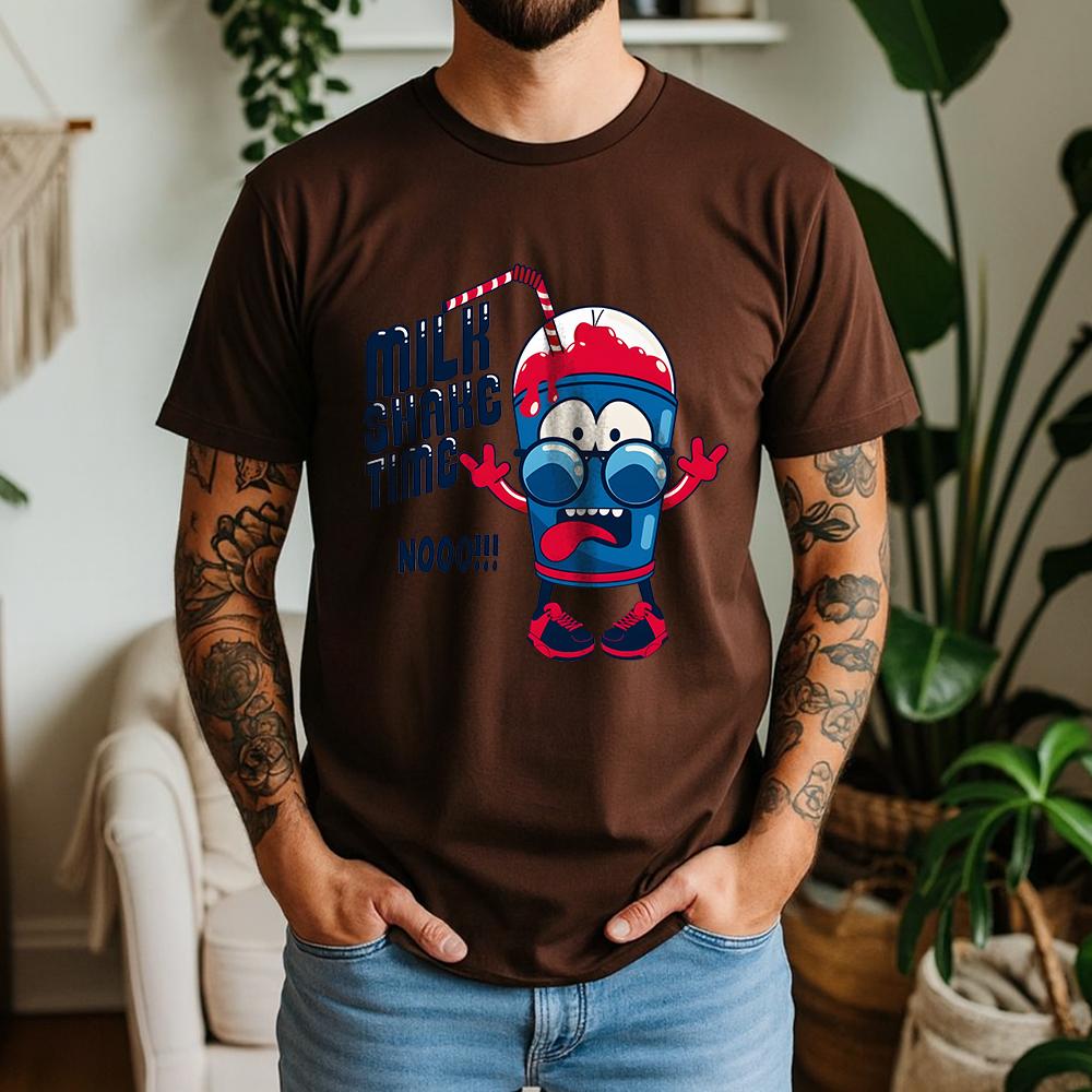 New Summer Unisexs 100 Cotton TShirt Retro Cartoon Milkshake Casual Breathable Short Sleeve Daily Wear