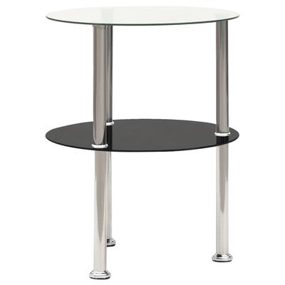 Side Table with 2 Shelves Transparent & Black 38 Cm Tempered Glass