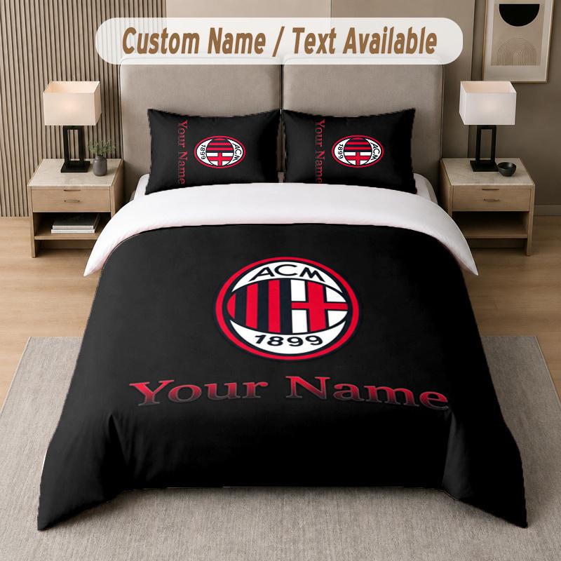 Custom Name AC Milan 3Pcs Duvet Cover Set Personalized Text Bedding Pillowcases Bedroom