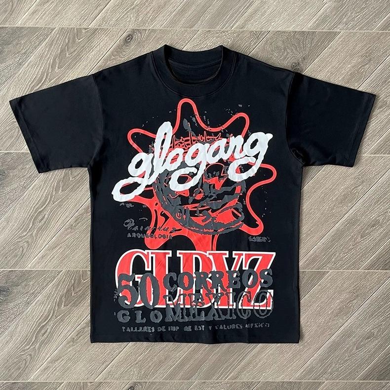 Премиальная хлопковая футболка Glo Gang Fashion со стильным принтом в стиле стритвеар, мягкая ткань, для женщин, летняя уличная одежда.