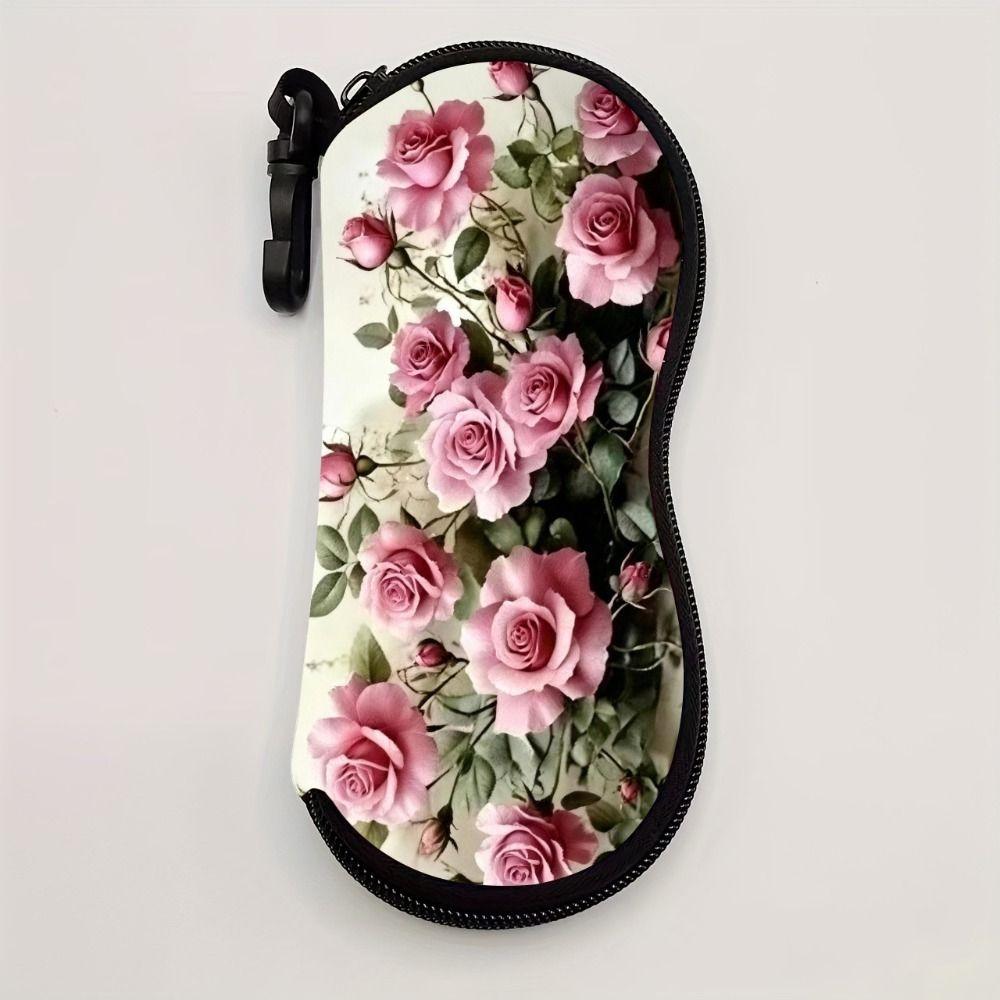 Hanging Rose Flower Print Eyeglass Case Soft Reading Glass Pouch Portable Sunglasses Holder  Gifts