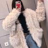 Корейская версия свободного покроя шуба из овечьей шерсти с вшитым мехом, утолщенная, средней и длинной длины, искусственный мех, большой карман, v-образный вырез, шуба