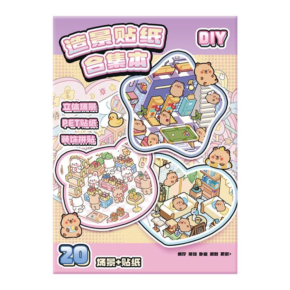 20-in-1 Miniature Landscape Sticker Collection Decompression PET 3D Landscape Sticker Cartoon DIY Toy Game Stickers Boys/Girls