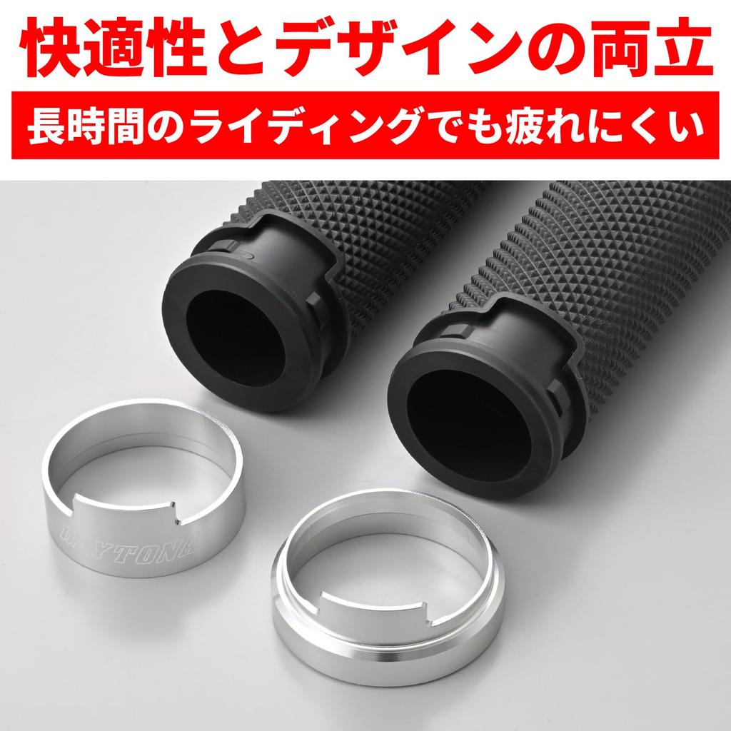 Мотоциклетная ручка Daytona Grippy Grip для руля диаметром 125 мм с алюминиевым кольцом с концевым отверстием, серебристая 38497 22.2 GG-D-AL-BASE