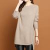 Women's Crew Neck Sweater Autumn Winter Loose Midi Pullover Knitwear Simple Irregular Hem Thick Knit Top Solid Color Stretch Jumper