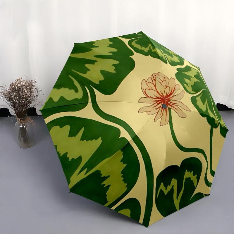 1pc Lotus Leaves Automatic Open/Close Umbrella, Portable Folding Umbrella for Travel, Themed Events, It is suitable as a gift for various festivals, O