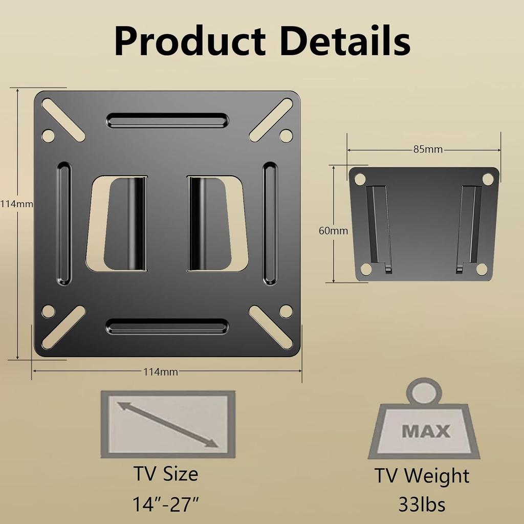 Nuyoah Monitor Wall Mount for 14”-27” TVs LED LCD Flat Screen, Small TV Mount for Computer Monitors, RV TV Mount Camper Fixed Low Profile