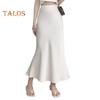 Women Fishtail Skirt High Waist Fishtail Hem Maxi Skirt Solid Color Retro Satin Texture Hip Wrapped Skirt