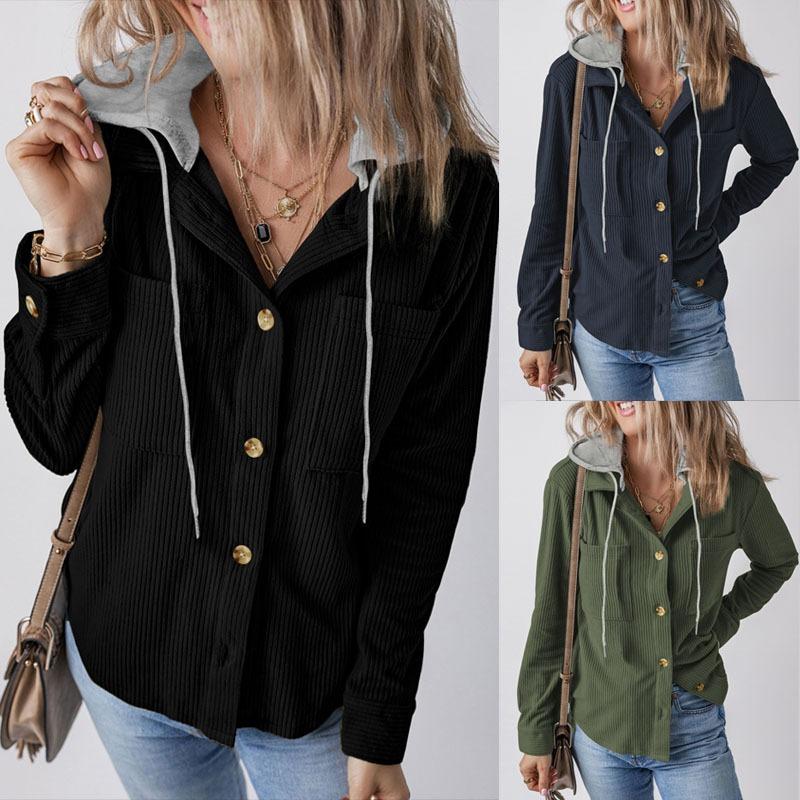 Women S Solid Button Hooded Sweatshirt Casual Long Sleeve Jacket Coat