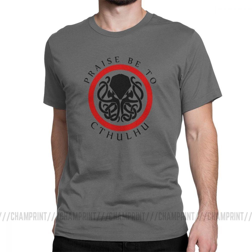 Praise Be To Cthulhu Cool T Shirts For Men Crewneck Cotton T Shirt Short Sleeve Tee