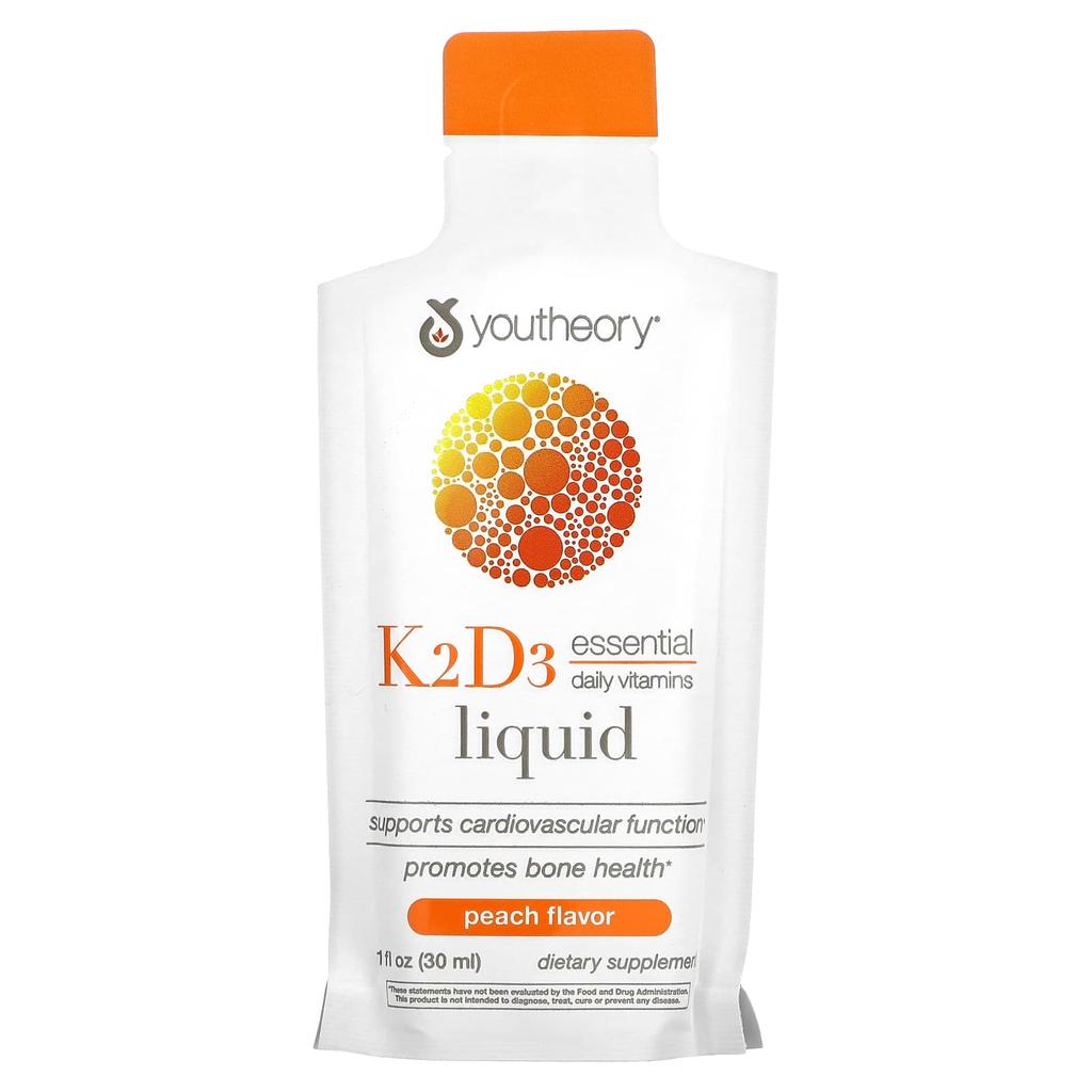 Youtheory, K2D3 On the Go, Peach Flavor, 12 packs, 1 fl oz (30 ml) each