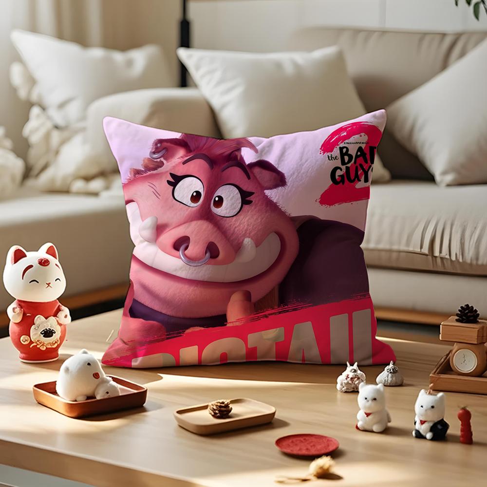 Cartoon TThe Bad Guys Cushion Cover Silky Short Plush with Invisible Zipper Dustproof Sofa Pillow Cover for Home Decor