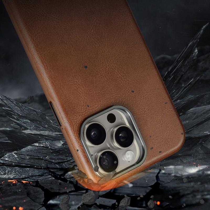 Для iPhone 16 15 14 Plus 13 12pro Max кожаный металлический кнопочный чехол для Magsafe Magnetic Wireless Charge Pc Hybird Pu Hard Case Cover