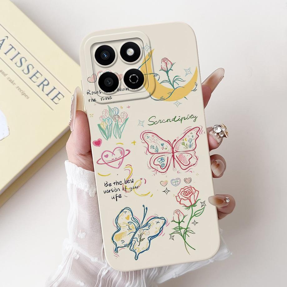 For Honor 200 Smart Case Honor X7C 4G Soft Liquid Silicone Flower Butterfly Bow Shockproof Cover for Honor Play 60 Plus Fundas