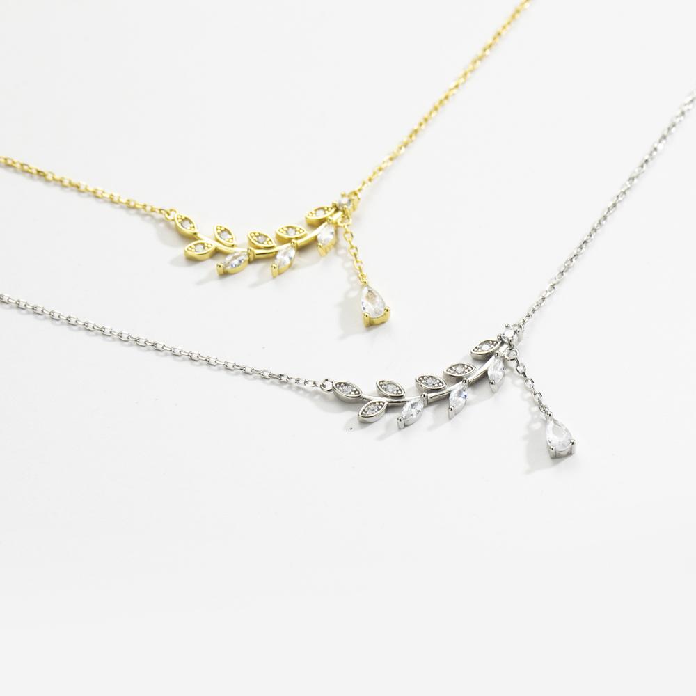 ANDYWEN Ожерелье с подвеской из стерлингового серебра 925 пробы с золотыми листьями и цирконием, длинная цепочка для женщин, 2023, роскошные ювелирные изделия с кристаллами