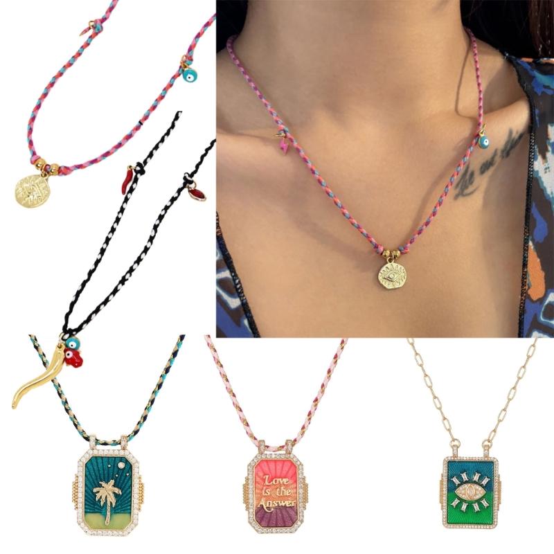 Уникальное ожерелье из хлопкового шнура с подвеской-шармом «Перец, глаз дьявола». Элегантная цепочка до ключиц для модных женщин.