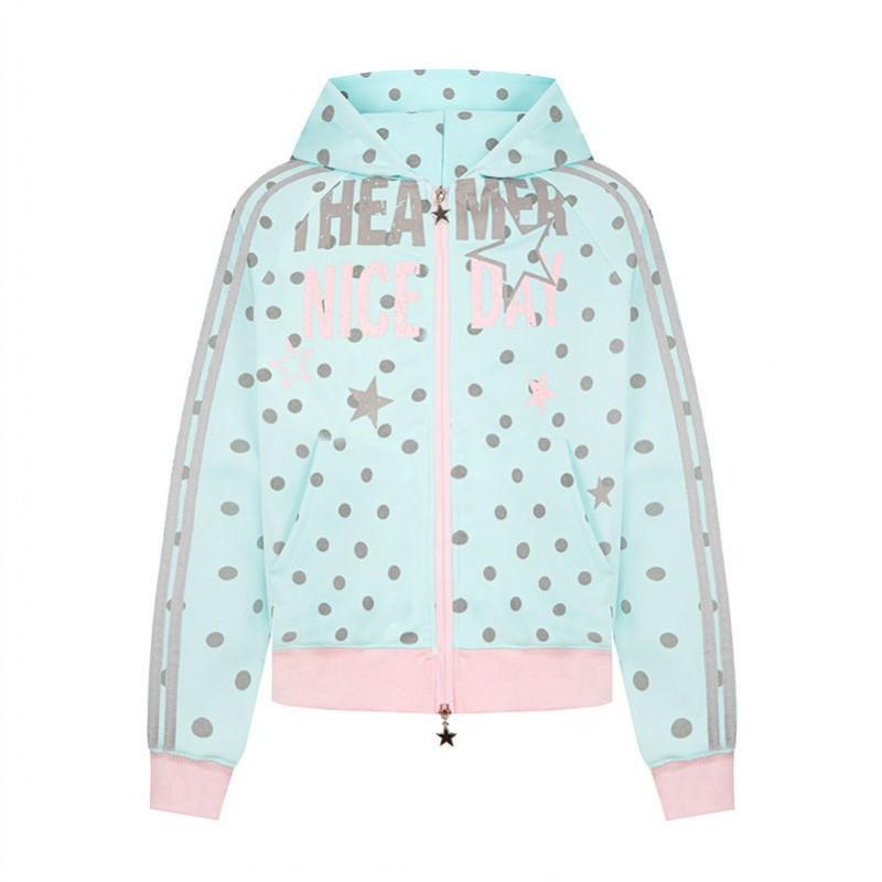 American Retro Polka Dot Letter Print Zip Hoodie Loose Casual Everyday Wear 2026