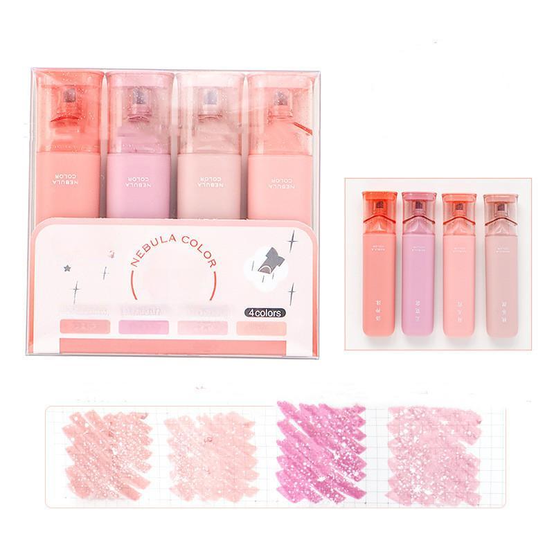 4Pcs Aesthetic Shiny Starry Sky Highlighter Pen Student Scrapbooking Notebook Paint Marker Stationery Kawaii School Supplies