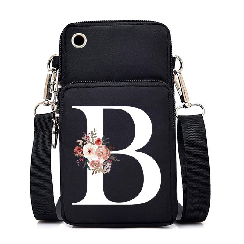 Letter Printing, Black Oblique Span Bag, Mobile Phone Bag, Light To Carry, Vertical Length And Width, Change Bag.