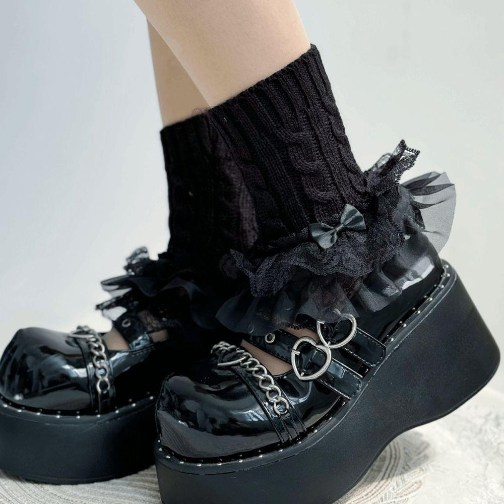 Y2k Lace Knitted Gloves Foot Warmer Lolita Hand Sleeves Fairy Bow Knot Gloves For Women/Girls