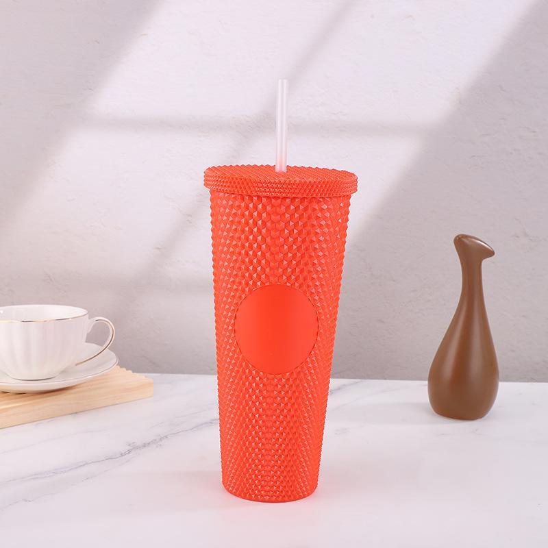 Двухслойная красивая чашка для чая с молоком и соломой, многоцветная пластиковая чашка большой емкости, уличная портативная удобная чашка, чашка из дуриана